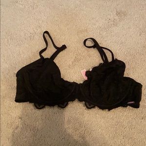 PINK Black Unlined Crochet Bra 34C